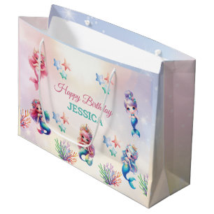 Magical Mermaid Happy Birthday  Large Gift Bag