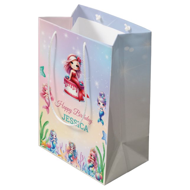 Magical Mermaid Happy Birthday Medium Gift Bag (Back Angled)