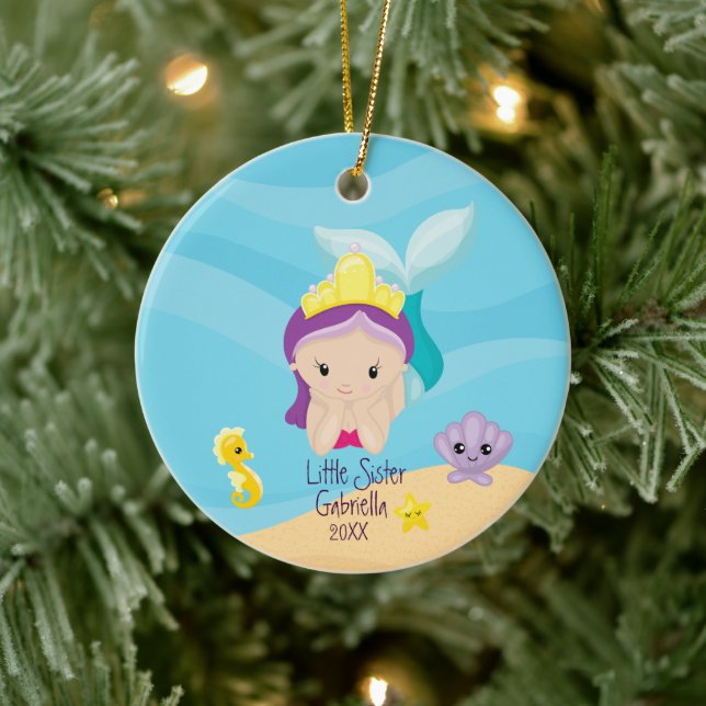 Magical Mermaid Little Sister Christmas Ceramic Tree Decoration (Tree)