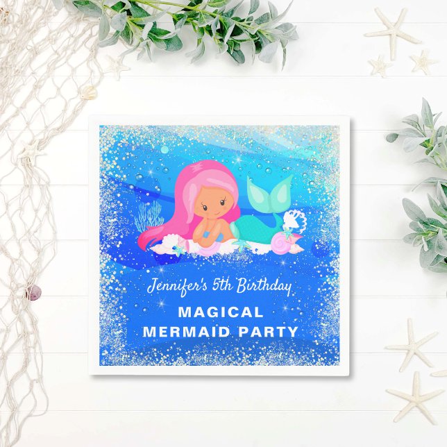 Magical Mermaid Ocean Birthday Paper Napkins (Creator Uploaded)