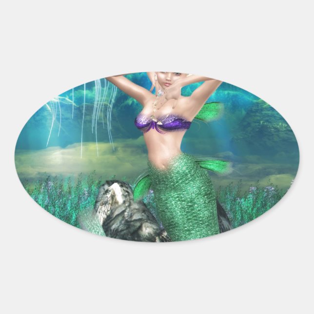 Magical Mermaid Oval Sticker (Front)
