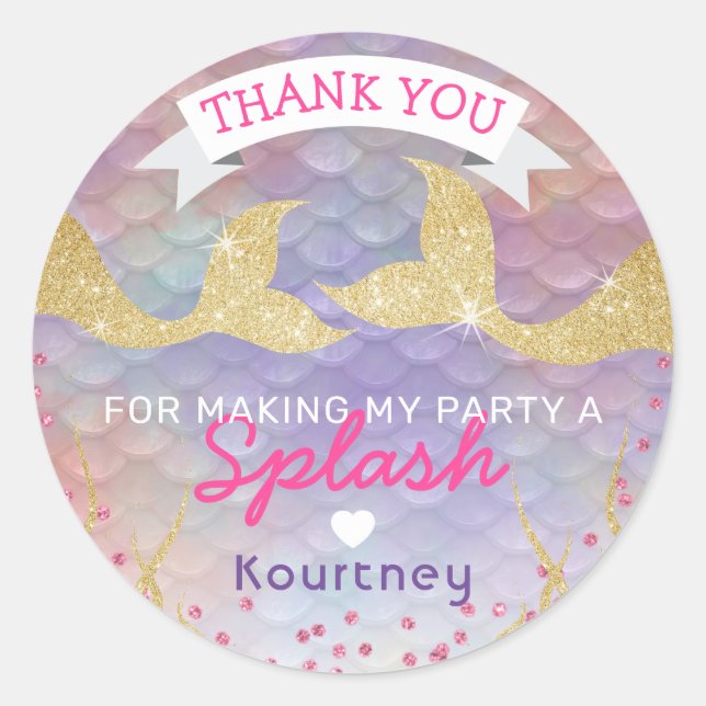 Magical Mermaid Party Thank You Classic Round Sticker (Front)
