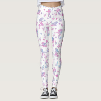 Magical Mermaid Pattern on White Leggings