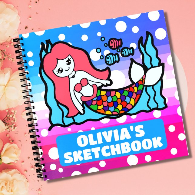 Magical Mermaid Personalised Kids Sketchbook Notebook (Creator Uploaded)