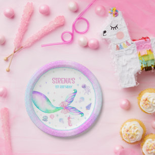 Magical Mermaid Pink Purple Birthday Paper Plate