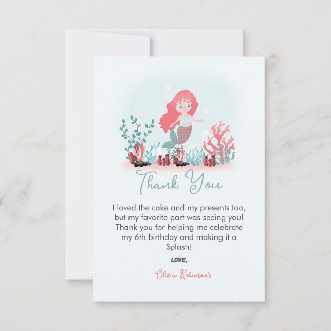 Magical Mermaid Princess Birthday Party  Thank You Card (Front)