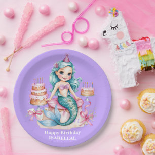 Magical mermaid rainbow Birthday girl party Paper Plate