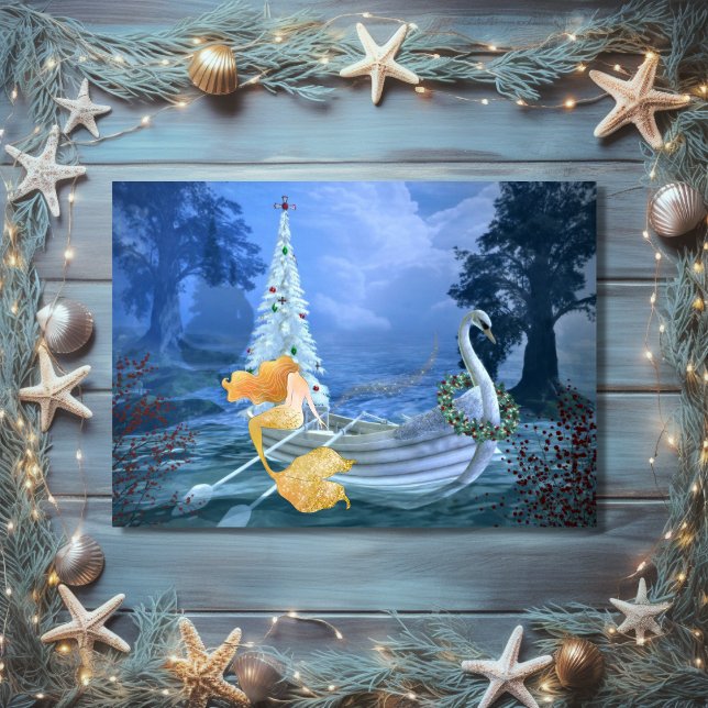 Magical Mermaid, Swan Boat and Christmas Tree Holiday Card (Magical Mermaid, Swan Boat and Christmas Tree Holiday Card)