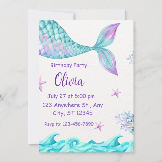 Magical Mermaid Tail Birthday Party Invitation (Front)
