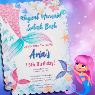 Magical Mermaid Tail Glitter Birthday Party Invitation