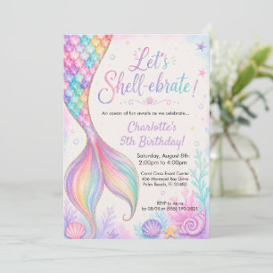 Magical Mermaid Tail Watercolor Birthday Invitation