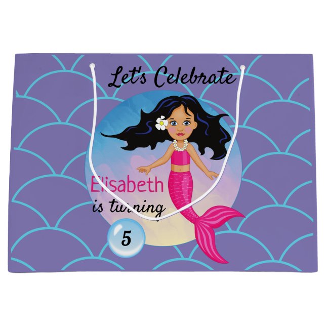 Magical Mermaid Under The Sea Birthday Large Gift Bag (Front)