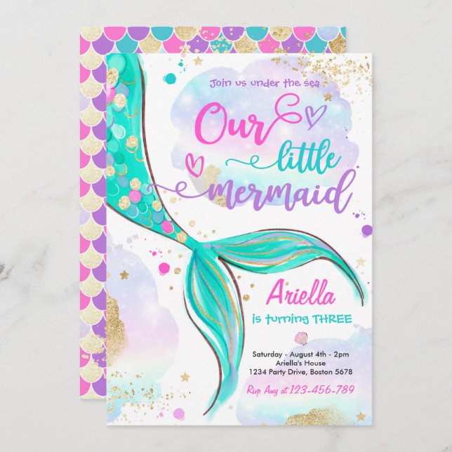 Magical Mermaid Under The Sea Birthday Party Invitation (Front/Back)