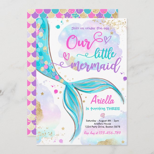 Magical Mermaid Under The Sea Birthday Party Invitation (Front/Back)