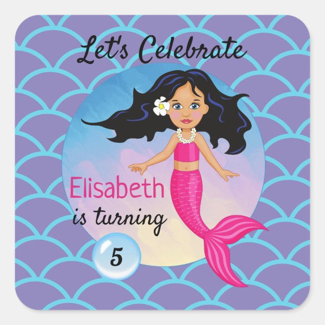Magical Mermaid Under The Sea Birthday Square Sticker (Front)