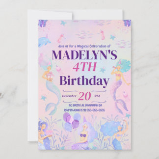 Magical Mermaid Under the Sea Girls Birthday Invitation