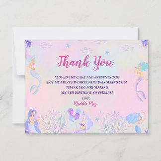 Magical Mermaid Under the Sea Girls Thank You Postcard