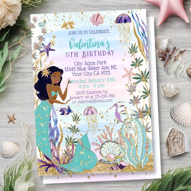 Magical Mermaid Under the Sea Glitter Birthday Invitation (Creator Uploaded)
