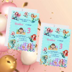 Magical Mermaid Under the Sea Kids Birthday Party Invitation