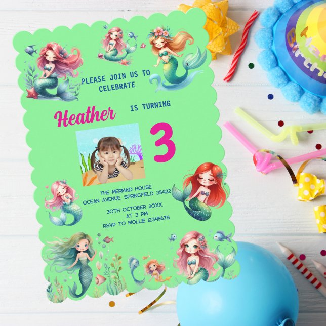 Magical Mermaid Under the Sea Kids Birthday Party Invitation (Creator Uploaded)