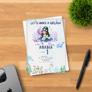 Magical Mermaid Watercolor 1st Birthday Acrylic Invitations