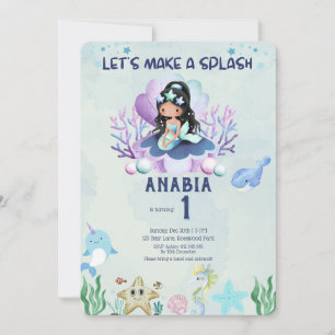 Magical Mermaid Watercolor 1st Birthday Invitation