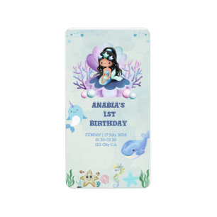 Magical Mermaid Watercolor Birthday Label