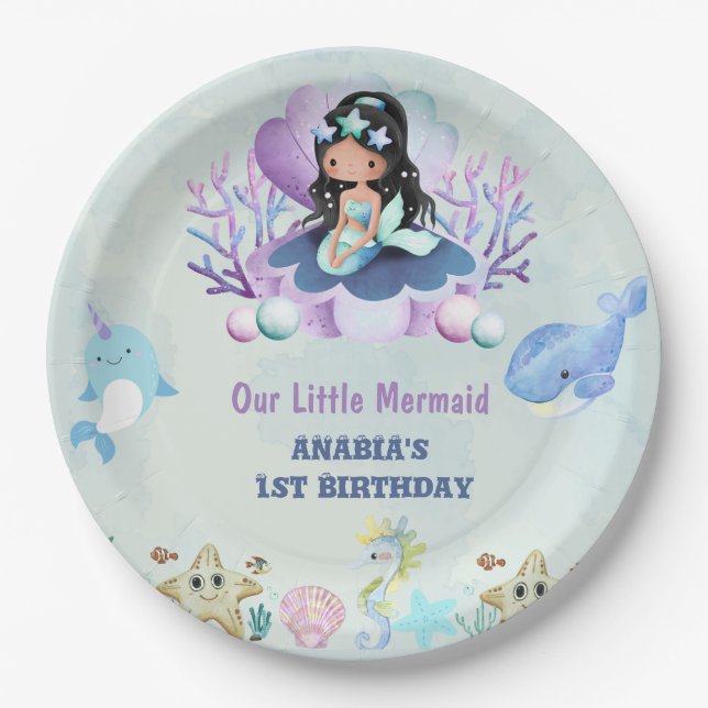 Magical Mermaid Watercolor Birthday Party  Paper Plate (Front)