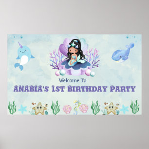 Magical Mermaid Watercolor Birthday Welcome Sign 