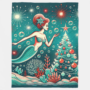 “Magical Mermaid Whimsical Christmas Delight” Fleece Blanket