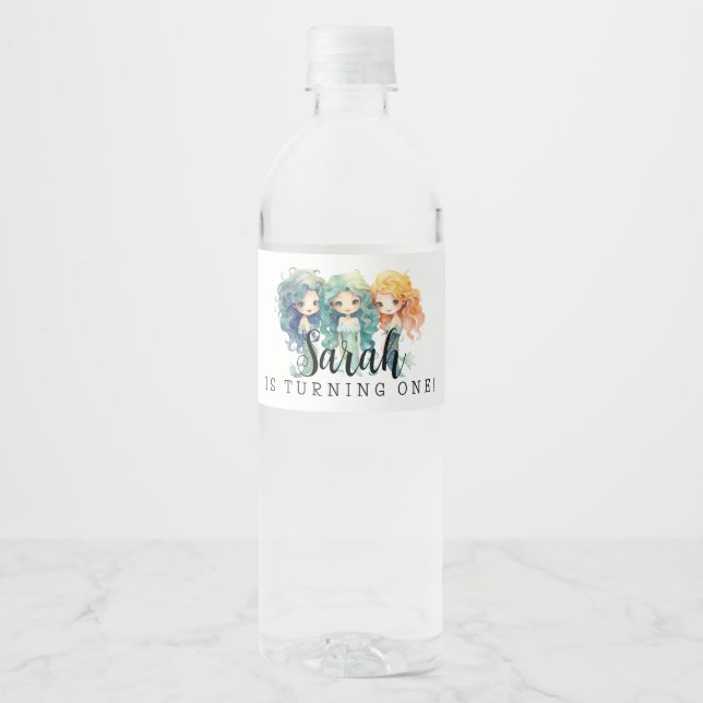 Magical Mermaids Birthday  Water Bottle Label (Front)