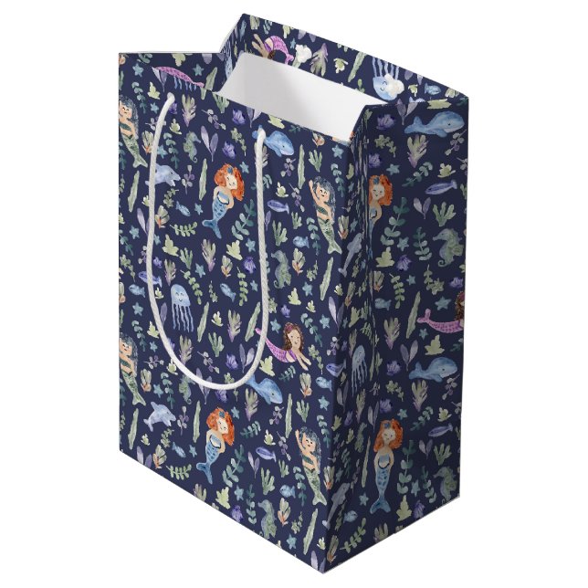 Magical Mermaids Modern Watercolor Medium Gift Bag (Back Angled)