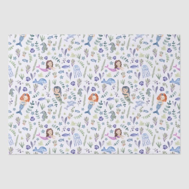 Magical Mermaids Modern Watercolor Tissue Paper (Front)