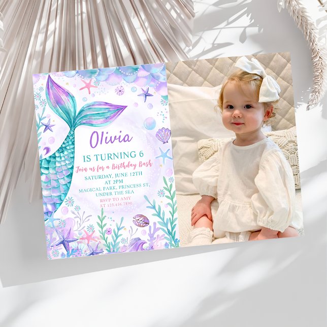 Magical Mermaids Tail Birthday Party Photo Invitation (Creator Uploaded)