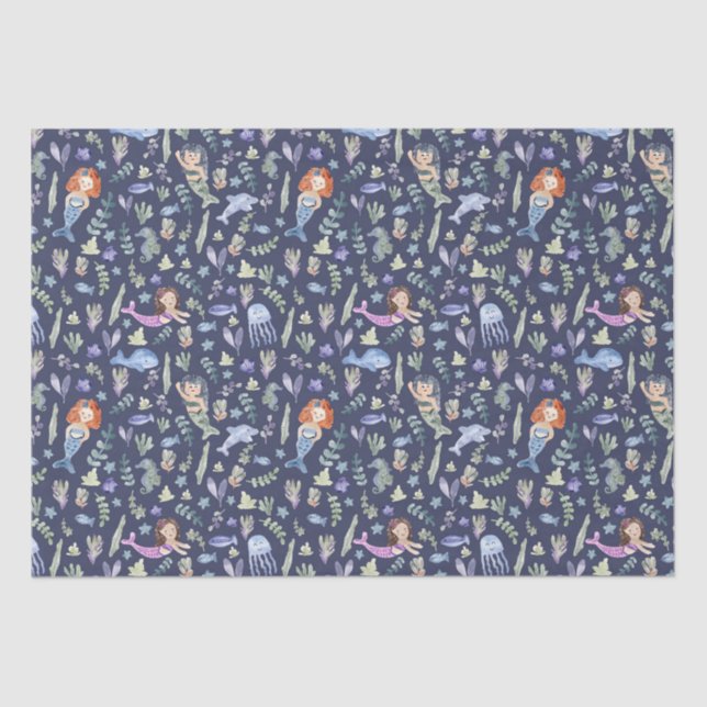 Magical Mermaids Watercolor Tissue Paper (Front)