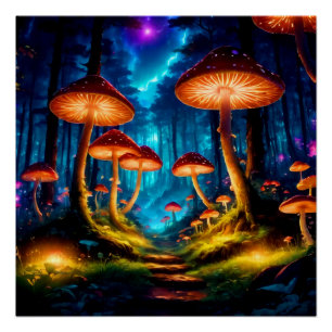 Magical Midnight Mushroom Forest Poster
