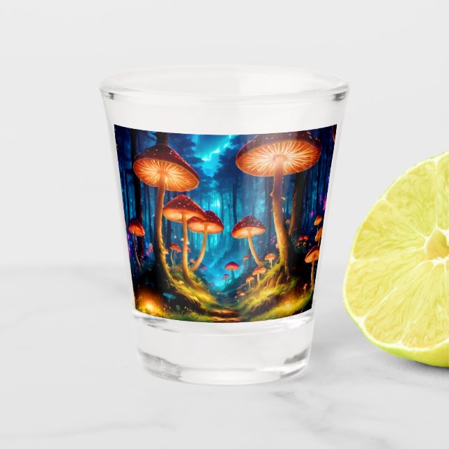 Magical Midnight Mushroom Forest Shot Glass (Front)