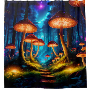 Magical Midnight Mushroom Forest Shower Curtain