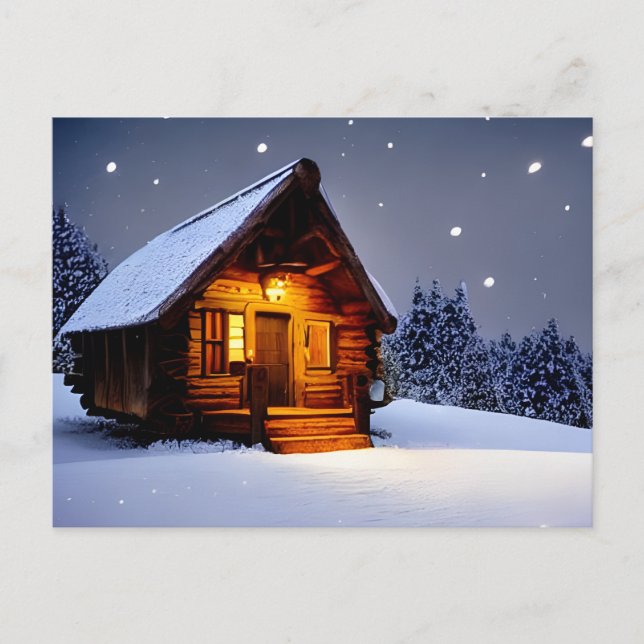 Magical Midnight Winter Cabin Postcard (Front)