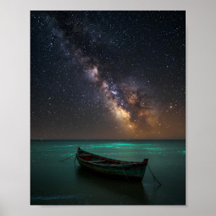 Magical Milky Way over Bioluminescent Ocean Poster