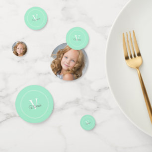 Magical Mint Monogram Photo Birthday Confetti