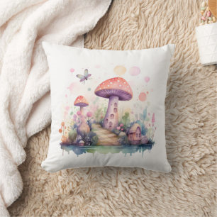 Magical Mistic Colorful Mushroom houses  Cushion