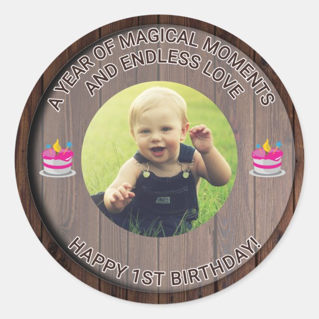 Magical Moments: Happy 1st Birthday Round Sticker (Front)