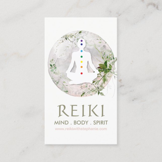 Magical Moon and Greenery Reiki Business Cards (Front)