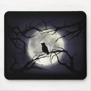 Magical Moon Owl on Branch Mousepad