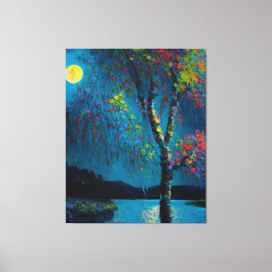 Magical Moon River Tree in oil painting style Canvas Print