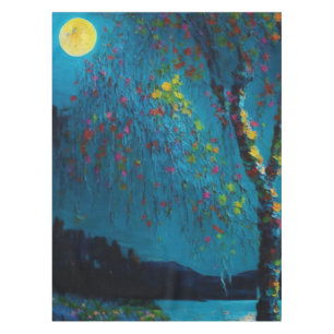Magical Moon River Tree in oil painting style Tablecloth
