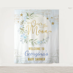 Magical Moon Stars Blue Gold Baby Boy Welcome Tapestry