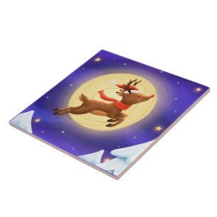 Magical Moonlit Reindeer Decorative Ceramic Tile