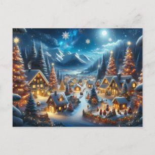Magical Moonlit Snowy Christmas Village Postcard